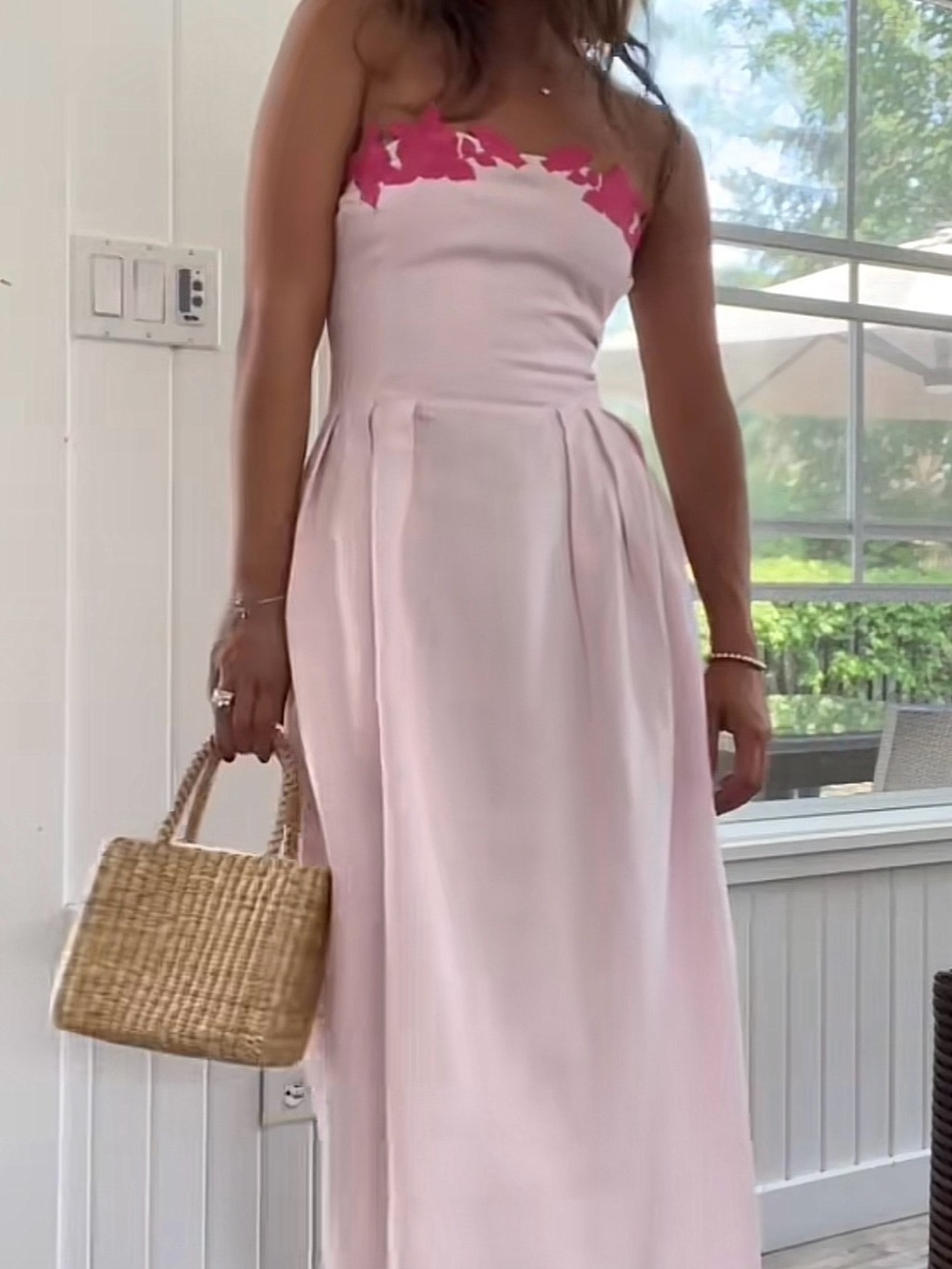 Fanm Mon Pink Dress with Red Floral Lace Accent